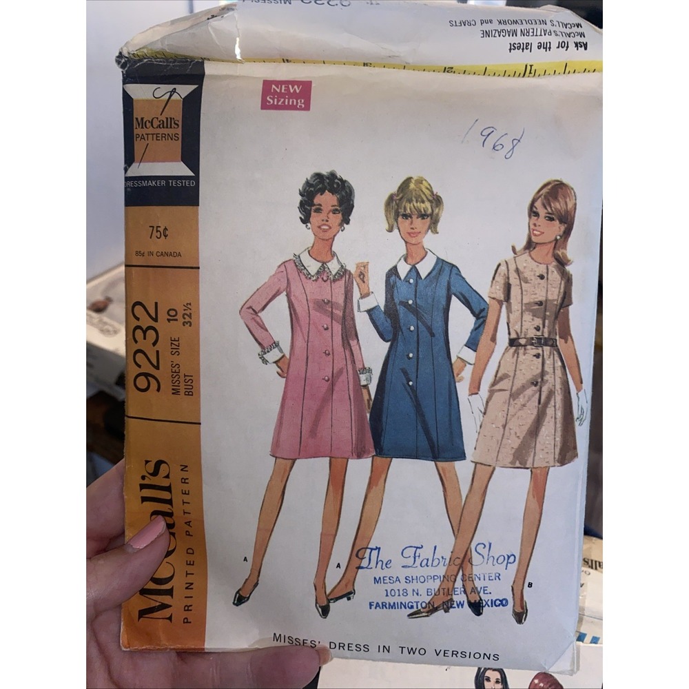 Vintage 1968 McCalls 9232 Dress Sewing Pattern Size 10 Cut Complete Retro A-Line